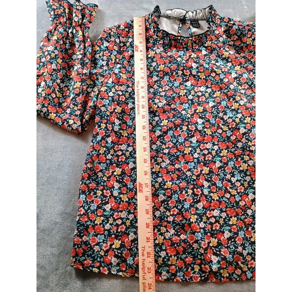 SHEIN Womens Floral Mock Neck Blouse Multicolor Small Smocked Cuffs